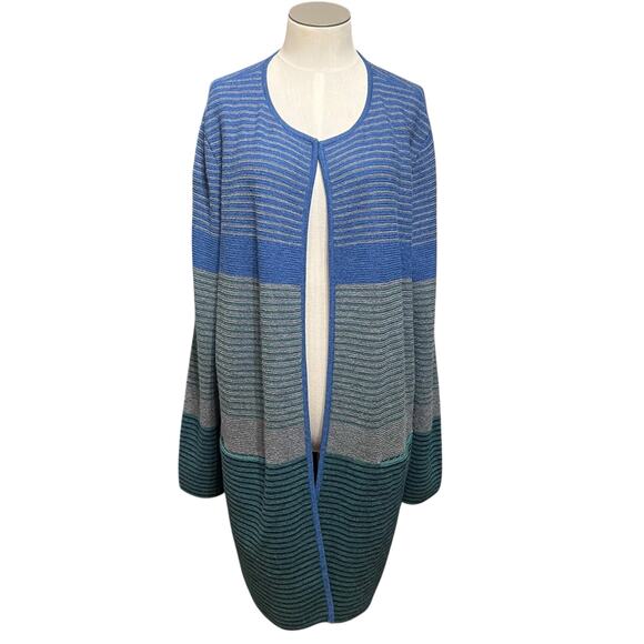 Talbots Womens Stripe Heavy Pure Merino Wool Open Front Duster Cardigan Sz XL - Picture 2 of 12